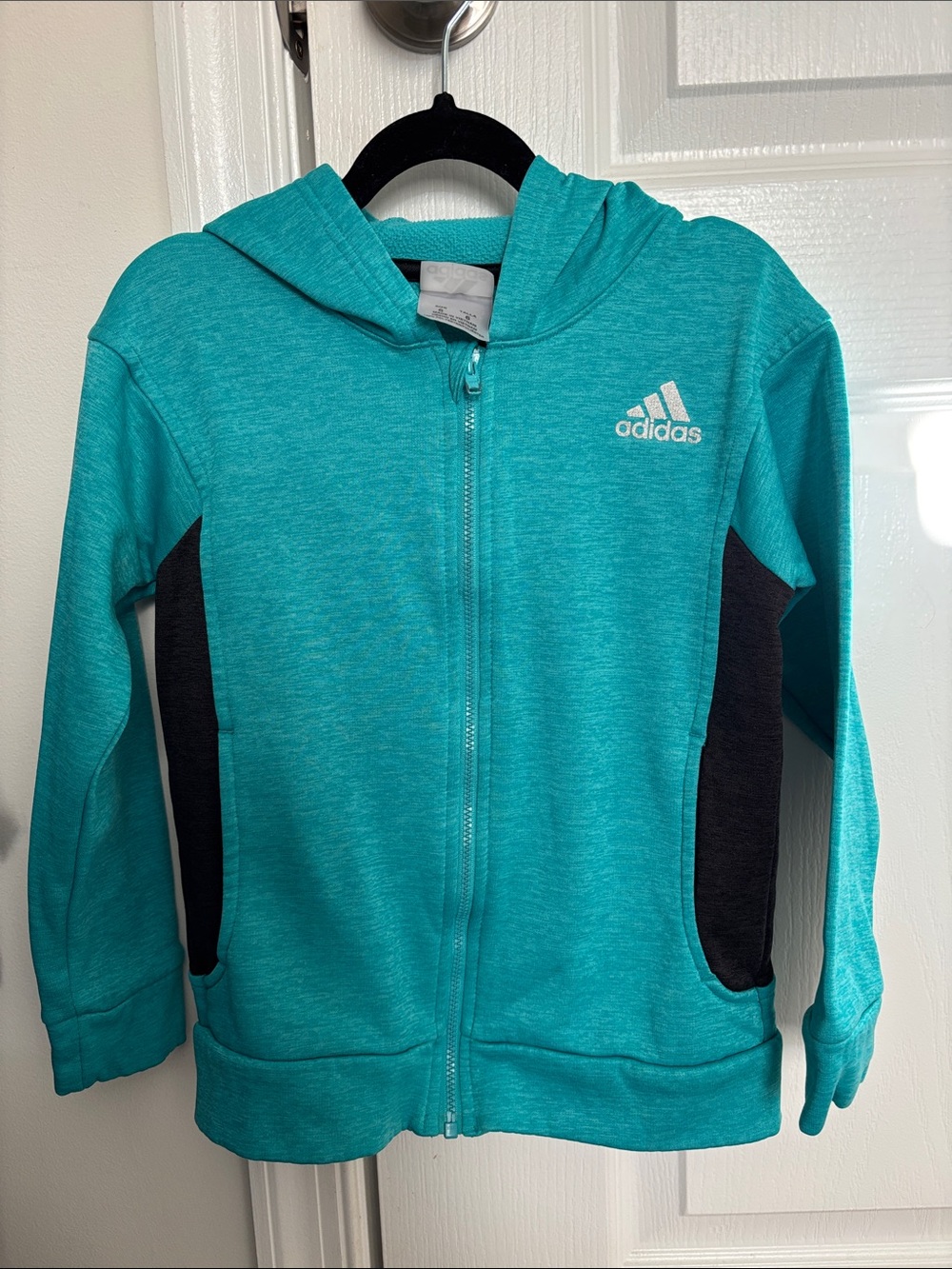 adidas Kids Teal Zip Hoodie with Black Panels